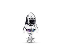Pandora Moments Rocket sterling silver charm with phlox pink, royal purple, stellar blue and royal green crystal and clear cubic zirconia