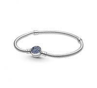 Pandora Sparkling Blue Disc Clasp Snake Chain Sterling Silver Bracelet
