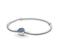 Pandora Sparkling Blue Disc Clasp Snake Chain sterling silver bracelet, 23