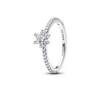 PANDORA Sparkling Flower Ring in 925 Sterling Silver with Cubic Zirconia, Women's Ring with Raised Flower and Pavé Ring Band, Elegant Statement Ring, Size: 54, 194499C01-54