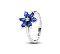 Pandora Timeless Herbarium cluster sterling silver ring with princess blue crystal and clear cubic zirconia, 54