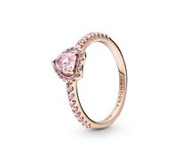 PANDORA Sparkling Pink Elevated Heart Ring - Rose Gold Ring for Women - Layering or Stackable Ring - Gift for Her - 14k Rose Gold-Plated Rose with Cub