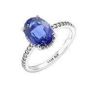 Pandora Timeless Sterling silver statement halo ring with princess blue crystal and clear cubic zirconia, 56