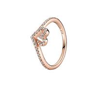 Pandora Sparkling Wishbone Heart 14k rose gold-plated ring with clear cubic zirconia, 56