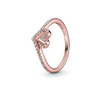 Pandora Sparkling Wishbone Heart 14k rose gold-plated ring with clear cubic zirconia, 58