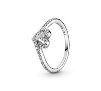 PANDORA Sparkling Wishbone Heart Ring - Stackable Ring for Women - Sterling Silver with Clear Cubic Zirconia - Size 5