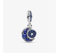 PANDORA Sterling Silver Blue Crystal Sparkling Moon Dangle Charm 792979C01
