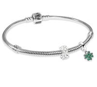 Pandora Sterling Silver Bracelet Starter Set Crystal Charm Bundle 68629