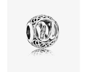 PANDORA Sterling Silver Cubic Zirconia Vintage Letter U Charm 791865CZ