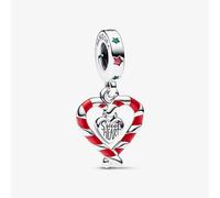 PANDORA Sterling Silver Double Candy Cane Heart Christmas Dangle Charm 792822C01