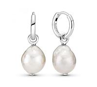 Pandora Sterling silver hoop earrings with baroque white freshwater cultured pearl