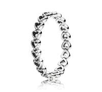 Pandora Sterling Silver Ladies Ring Dainty Hearts 925, 3.5 mm Band