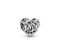 PANDORA Sterling Silver Open Heart Mum Charm 8mm x 11mm x 12mm (D/H/W), groß, Enamel, No Gemstone