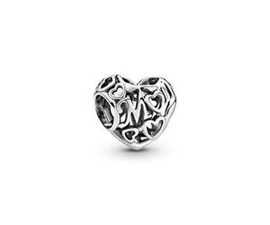 PANDORA Sterling Silver Open Heart Mum Charm 8mm x 11mm x 12mm (D/H/W), groß, Enamel, No Gemstone