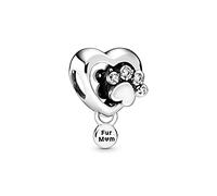 PANDORA Sterling Silver Sparkling Paw Print & Heart Bracelet Charm, No Box | Sparkling Paw Print & Heart Charm in Sterling Silver with a Dog's Paw, Cubic Zirconia & a Fur Mum Dangling Tag