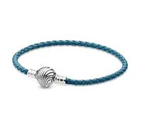 Pandora Sterling silver turquoise braided leather bracelet and shell clasp, 17.50cm