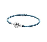 Pandora Sterling silver turquoise braided leather bracelet and shell clasp, 20.50cm