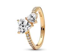 Pandora Timeless 14k Gold-plated Double Heart Sparkling ring with clear cubic zirconia
