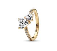 Pandora Timeless 14k Gold-plated Double Heart Sparkling ring with clear cubic zirconia, 54