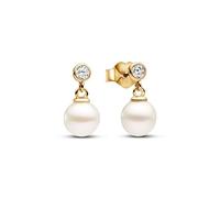 Pandora Timeless 14k Gold-plated drop earrings with white treated freshwater cultured pearl and clear cubic zirconia
