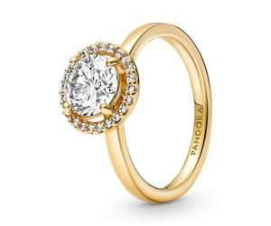 Pandora Timeless 14k Gold-plated Sparkling Round Halo ring with clear cubic zirconia, 52