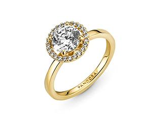 Pandora Timeless 14k Gold-plated Sparkling Round Halo ring with clear cubic zirconia, 58