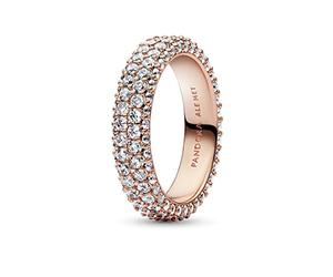 Pandora Timeless 14k Rose gold-plated pavé Double-row ring with clear cubic zirconia, 52