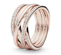 Pandora Timeless 14k Rose gold-plated Sparkling & Polished Lines ring with clear cubic zirconia, 56