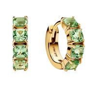 Pandora Timeless 263851C01 Creole Earrings 14 Carat Gold-Plated Sterling Silver with Zirconia Green, 15,5x14,7x4,2 mm, Sterling Silver, No Gemstone