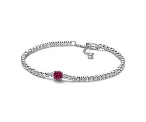 PANDORA Timeless 592403C01-16 Sparkling Round Pave Tennis Bracelet in Sterling Silver with Red Cubic Zirconia Size 16, 16 cm, Sterling Silver, Zircon