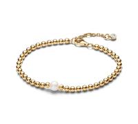 Pandora Timeless Beaded 14k gold-plated bracelet with white treated freshwater cultured pearl and clear cubic zirconia, 18