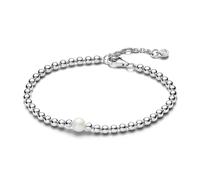 Pandora Timeless Beaded sterling silver bracelet with white treated freshwater cultured pearl and clear cubic zirconia, 18