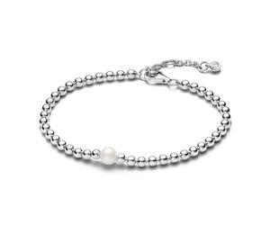 Pandora Timeless Beaded sterling silver bracelet with white treated freshwater cultured pearl and clear cubic zirconia, 20
