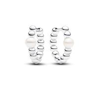 Pandora Timeless Beaded sterling silver hoop earrings with white treated freshwater cultured pearl