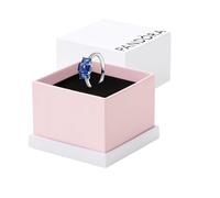 Pandora Timeless Blue Rectangular Three Stone Sparkling ring with princess blue crystal and clear cubic zirconia, 50