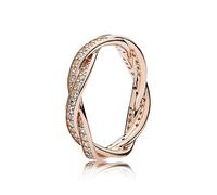 Pandora Timeless Braided 14k rose gold-plated ring with clear cubic zirconia, 54