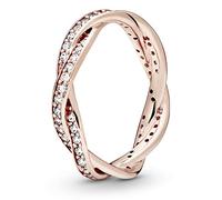 Pandora Timeless Braided 14k rose gold-plated ring with clear cubic zirconia, 56