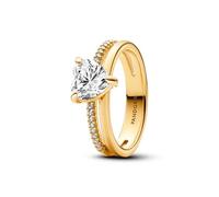 Pandora Timeless Heart 14k gold-plated ring with clear cubic zirconia, 50