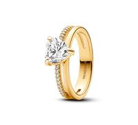 Pandora Timeless Heart 14k gold-plated ring with clear cubic zirconia, 58