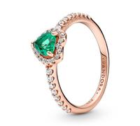 Pandora Timeless Heart 14k rose gold-plated ring with green crystal and clear cubic zirconia