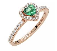 Pandora Timeless Heart 14k rose gold-plated ring with green crystal and clear cubic zirconia, 56
