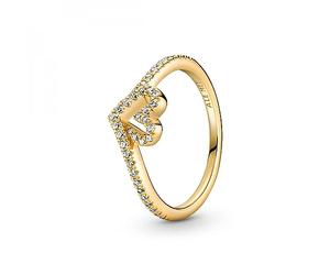 Pandora Timeless Heart and wishbone 14k gold-plated ring with clear cubic zirconia, 54