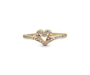Pandora Timeless Heart and wishbone 14k gold-plated ring with clear cubic zirconia, 56