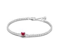 Pandora Timeless Heart sterling silver tennis bracelet with red crystal and clear cubic zirconia, 16
