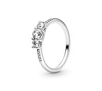 PANDORA Timeless Silver Clear Three-Stone Ring | Sterling Silver Three-Stone Ring, Trio of Brilliant-Cut Cubic Zirconia Stones, Hand-Finished 925 Silver Stackable Gift