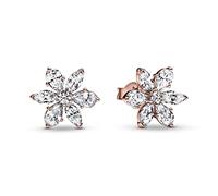 Pandora Timeless Sparkling Herbarium cluster 14k rose-gold plated unique metal blend stud earrings with clear cubic zirconia