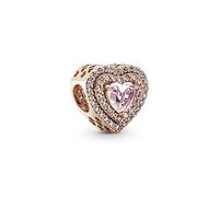 PANDORA ROSE Timeless 789218C01 Charm "Sparkling Heart" 14 Carat Rose Gold-Plated Pink Zirconia Crystal, one size, Sterling Silver, Cubic