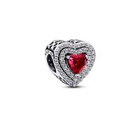 Pandora Timeless Sparkling Levelled Heart sterling silver charm with cherries jubilee red crystal and clear cubic zirconia