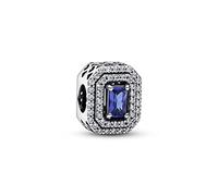 Pandora Timeless Sparkling Levelled Rectangular Sterling silver charm with princess blue crystal and clear cubic zirconia