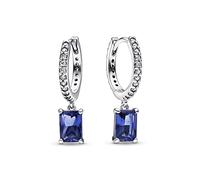 Pandora Timeless Sparkling Sterling silver rectangular hoop earrings with princess blue crystal and clear cubic zirconia